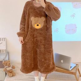 Women's Sleepwear Women Flannel Velvet Nightdress Autumn Winter Thicken Warm Nightgown Cartoon Comfortable Female Causal Home Clothes