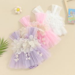 One-Pieces Toddler Baby Girls Tulle Romper Skirts Cute Summer Jumpsuits Dress Children Sleeveless 3D Flower Decor Bodysuits Outerwear