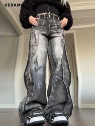 Dżinsy damskie Y2K szeroką nogę workowate proste dżinsowe spodnie damskie moda stylne spodnie 2000S 2000s Kobietowe retro dżinsy z wysokiej talii 240423