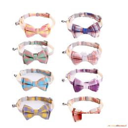 Dog Apparel Cat Collar With Bow Tie And Bell Breakaway Plaid Bowtie For Kitty Cats Puppy Kittens In Halloween Thanksgiving Christmas Dhqs7