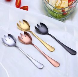 Dinnerware Sets 2Pcs/ Set High-quality Stainless Steel Fruit Salad Spoon And Fork Thick Golden Western-style Tableware