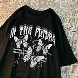 Men's T-Shirts In The Future Dark Black Butterfly Tshirts Men Women Hip Hop Breathable T-Shirt Summer Couple Loose Tee Clothes T-Shirt CoupleL2404