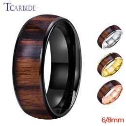 Rings 6MM 8MM Men Women Tungsten Carbide Ring Wedding Band Domed Polished With Dark Wood Inlay Trendy Gift Jewelry Comfort Fit