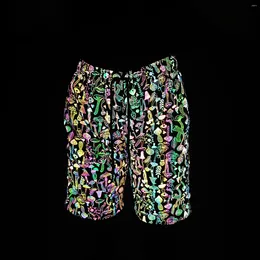 Men's Shorts 2024 Mushroom Colourful Reflective Casual Mens Night Club Reflect Light Hip Hop Short Pants Bermuda Masculina