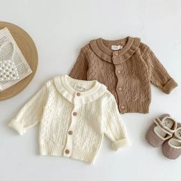Sweaters Korean Style Autumn Spring 024M Infant Baby Girls Knitting Cardigan Long Sleeved Solid Colour Newborn Baby Girls Sweater Coat