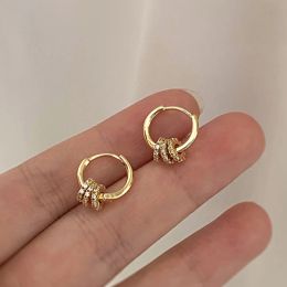 Clips Trendy Gold Plated Geometric Gear Shape Circle Hoop Earrings for Women Girl Fashion Zircon Jewellery Buckle Type