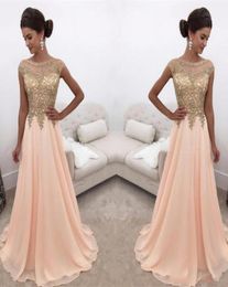 Stunning Chiffon Evening Dresses Ball Applique Cheap Beads ALine Sheer 2018 Long Party Prom Dresses Gowns Formal Robe De Soiree5601291