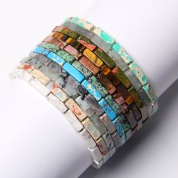 Strands Natural Gem Stone Bracelet Stretch Labradorite Unakite Tiger eye Healing rectangle Beads For Women men bracelets gifts wholesale