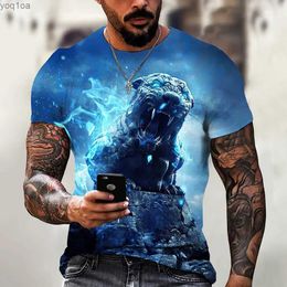 Men's T-Shirts Tiger Fighting Animal Beast Fierce T-shirt 3d Print T Shirt Summer Mens Oversized Short Sleeve Tops Tees Mens Designer ClothesL2404