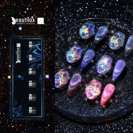 Gel Beautilux Rainbow Cat Eye Magnetic Nude Colour Holographic Glitter Nail Polish Off Magnetic UV Gel Auroras Laser Nail Art 6PCS