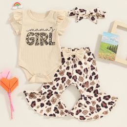 Sets ma&baby 018M Newborn Infant Toddler Baby Girl Clothes Sets Knit Romper Leopard Print Flare Pants Headband Outfits Summer d05