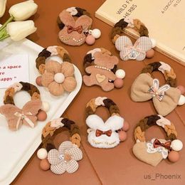 Hair Accessories Plush Rabbit Elastic Hair Bands Kids Girls Autumn Winter Cute Hair Ties Scrunchies Coffee Color Hair Rope Accessories