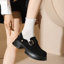 Casual Shoes Leather Thick-soled Fashion Womens Lazy Soft-soled Anti-slip Japanese Autumn Winter Retro Versatile Small