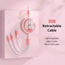 Adaptors Retractable Charging Cable 3 in 1 Usb C Cable for Iphone 13 14 Charger Usb Type C Fast Charging for 14pro Samsung Xiaomi