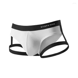 Underpants Men Sexy Jockstrap Hollow Leg Loop Lingerie Low Waist Pouch Jock Strap Sports Lifting Buttocks Briefs Breathable