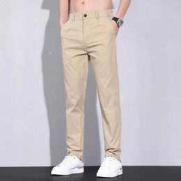 2024 Summer Mens Casual Pants Long Pants Ice Silk Mens Pants Fashion Slim Fit Brocade Polyester Pants Fashion Mens Wear 240412
