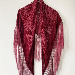 Scarves Lady Velvet Triangle Shawl Noble Peony Scarf Women Silk Autumn Spring Poncho Luxury Pashmina Tassel Cloak