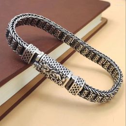 Link Bracelets Silver Colour Handmade Bracelet Rotary Drum Dragon Scale Pattern Chaopai Transfer Ethnic Style Fashion Jewellery