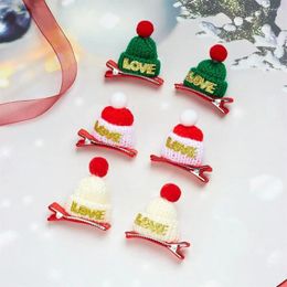 Hair Accessories Merry Christmas Decor Hat Hairpin Cute Sequin Santa Claus Children Clip Love Mini Knitted Girls