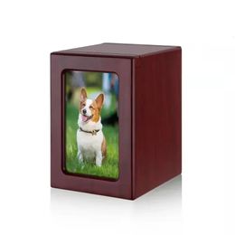Wooden Pet Dog Cat Urn Po Cinerary Casket Memorial Box urnen voor menselijk as cat memorial 240424