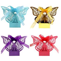 Pink Gold Butterfly Gift Boxes Wholesale Candy Favours Packaging with Ribbons for Baby Shower Wedding Birthday Party Supplies