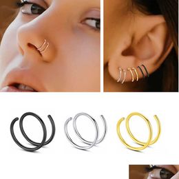 Nose Rings Studs 2/5Pcs/Pack Stainless Steel Double Layers Ring Piercing For Women Men Ear Tragus Earrings Lip Hoop Fashion Jewelry 10 Dh5Zd