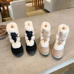 Boots Meotina Women Genuine Leather Ankle Fur Wool Snow Round Toe Flat Ladies Cow Suede Fashion Short Boot Winter Autumn Shoes