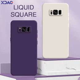 Cell Phone Cases Square Liquid Silicone Phone Case for Samsung Galaxy S8 Plus Soft Camera Protective Shockproof Back Cover SamsungS8 S8Plus Funda 240423
