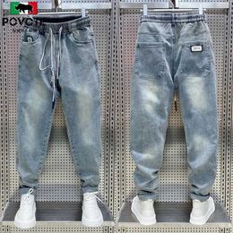 Men's Jeans Fashion Korean Streetwear Luxury Brand Mens Drawstring Casual Loose Denim Jeans for Spring and Autumn Stylish Cargo Pants Men 240423