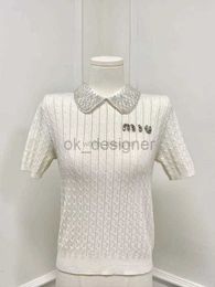 Kadın Tişört Tasarımcı Tatlı Teklif Erken Bahar Miu Style Bebek Boyun Beyaz Ağır Hizmet Tırnak Matkap Örme T-Shirt J653556R