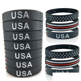 Other Festive Party Supplies Usa Thin Blue Line American Flag Bracelets Sile Wristband Drop Delivery Home Garden Dhikv
