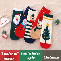 Socks 5 Pairs Men/Women Cotton Cartoon Christmas Socks Cute Santa Claus Elk Snow Funny Sock Happy Winter New Year Socks Christmas Gift