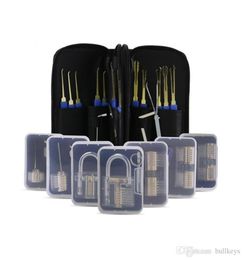 New Arrival 24pcs Locksmith Tools lock pick set with Blue Handle 5pcs transparent Practise locks7126358