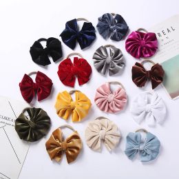 Accessories 15 Pcs/Lot Velvet Hair Bow Knot Elastic Bands for Baby Girls Handmade Velour Headband Solid Sweet Headwraps Newborn Accessories