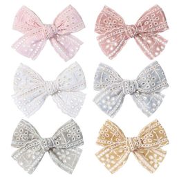 Sweet Hollow Lace Bows Hair Clip For Kids Girls Cotton Solid Color Bowknot Barrettes Safety Hairpins Headwear Baby Hair Accessories