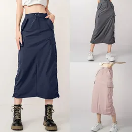 Skirts Girls Cargo Skirt For Women Drawstring High Waist Stretch Harajuku Midi Korean Solid Colour Bodycon Wrapped Hip Faldas