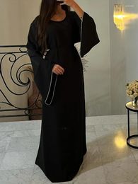 Ethnic Clothing Eid Ramadan Party Dress For Women Muslim Abaya Diamond Flare Sleeve Long Belt Morocco Kaftan Vestidos Dubai Robe Jalabiya