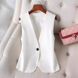 Women's Vests #0730 Black White Blazer Vest Coat Women V-neck Slim Office Short Female Single Button Elegant Sleeveless Spring