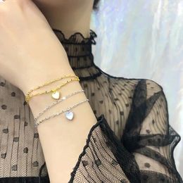 Link Bracelets PANJBJ 925 Stamp Silver Gold Color Love Shell Heart Bracelet For Women Girl Full Crystal 2 Layers Jewelry Luxury Gift