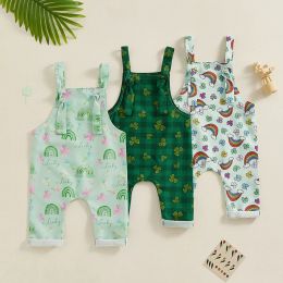 One-Pieces 20231225 Lioraitiin Baby Girl Boy St Patrick's Day Outfit Sleeveless Strap Jumpsuit Shamrock Clover Overalls Suspender Pants