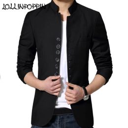 Jackets Chinese Style Mandarin Collar Suit Jacket Single Breasted Tunic Suit Jacket Mens Black Jacket Stand Collar