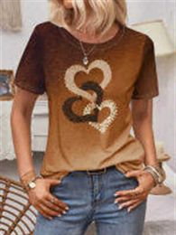 Women's T-Shirt 2024 T-Shirt For Women Heart Print Top Summer Oversized T-Shirts Womens Clothing O-Neck Shirt Big Size Female Fashion Tees 240423