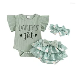 Clothing Sets Born Baby Girls Clothes Summer Daddys Girl Outfit Ruffle Romper Floral Shorts Headband 3Pcs Father S Day Outfits