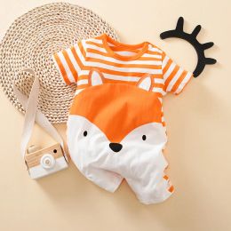 One-Pieces Summer Boys And Girls Cute Cartoon Fox Print Cotton Comfortable Short Sleeve Baby Bodysuit