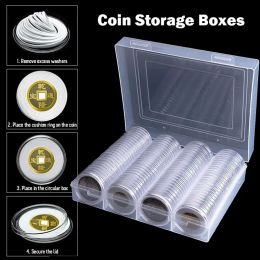 Bins 100/50pcs Clear Coin Capsule Holder Case 30/40mm Commemorative Coin Storage Box Round Medal Collection Supplies Dust Protector