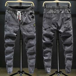 Men's Jeans New Summer 2023 Drawstring Thin Luxury Mens Work Jeans Korean Style Clothes Streetwear Punk Casual Harem Jogger Denim Pants 240423