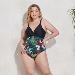 Women's Swimwear Summer Plus Size Swimsuit 2024 Fashion Floral Print Patchwork One Piece Bikinis Large