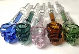 Colourful Glass Skull Hand Smoking Pipes about 6 Inches 15.5cm Long Oil Burner Bubbler Pyrex Pipe