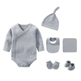 Sets Unisex Cotton Baby Girl Clothes 6PCS Pyjamas Sets Solid Bodysuits Newborn Baby Boy Clothes Sets Full Sleeve Ropa Bebe Blue