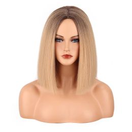 Wigs Brown Gold Synthetic Short Straight Wigs For Female Style Bob Wig With Heat Resistant Fibre Cosplay Daily Hair